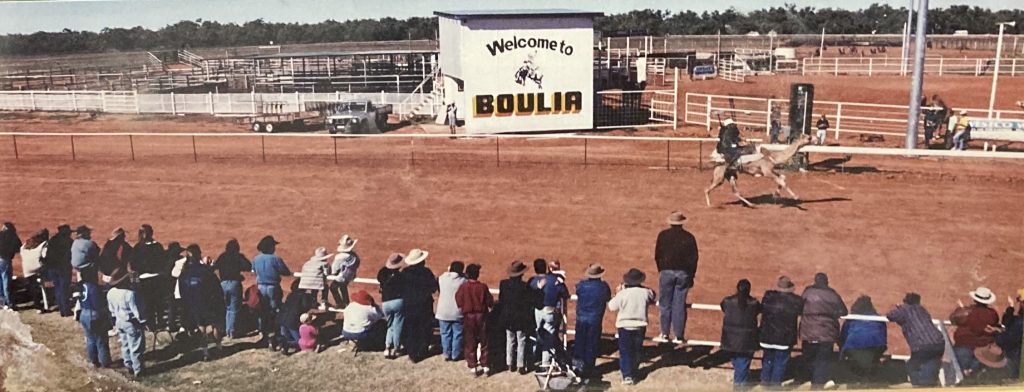 Val Spilsbury supplied image _ caption First camel races in Boulia 1997 First Boulia Camel Races 19 - 20 July 1997, Camel Mariah